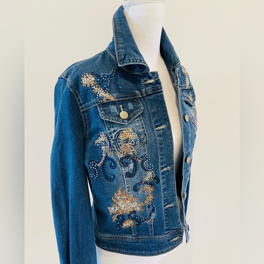 La Bellum by Hillary Scott Embellished Denim Jacket Rhinestone Country Glam